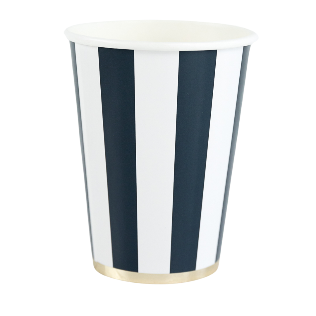 MIDNIGHT BLUE SIGNATURE CABANA STRIPE CUPS Bonjour Fete Cups MIDNIGHT BLUE SIGNATURE CABANA STRIPE CUPS Bonjour Fete - Party Supplies