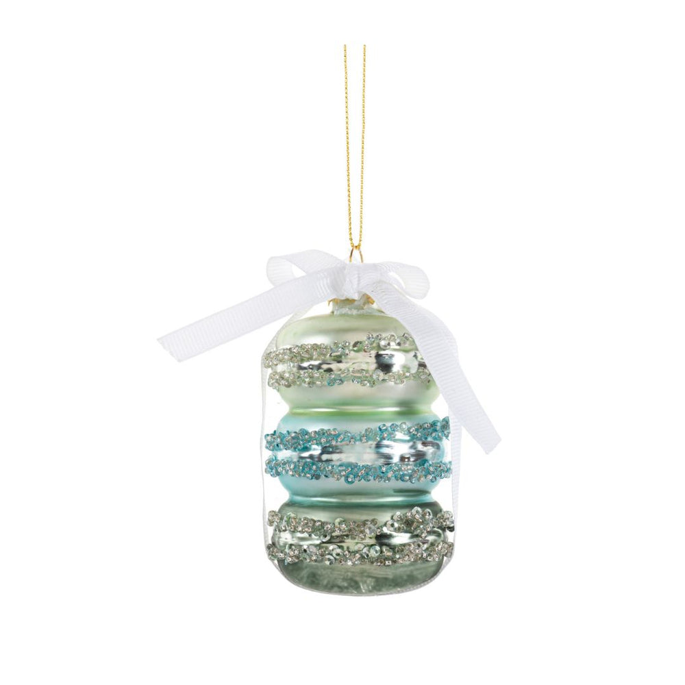 MACARON STACK GLASS ORNAMENT Ganz Green Bonjour Fete - Party Supplies