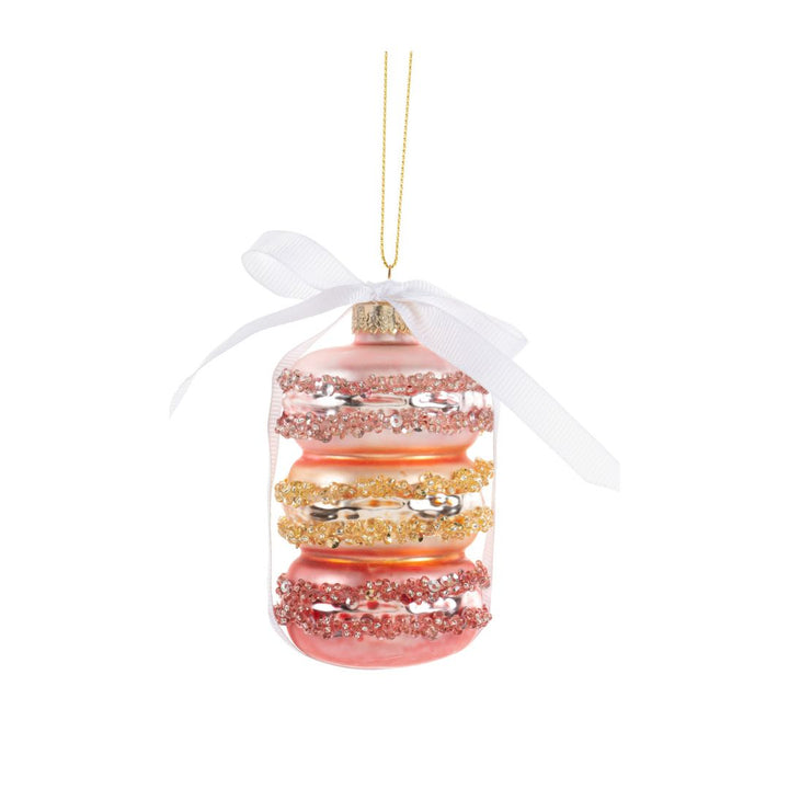 MACARON STACK GLASS ORNAMENT Ganz Pink Bonjour Fete - Party Supplies