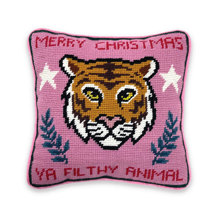 Filthy Animal Needlepoint Pillow Bonjour Fete Party Supplies Holiday Pillows & Linens