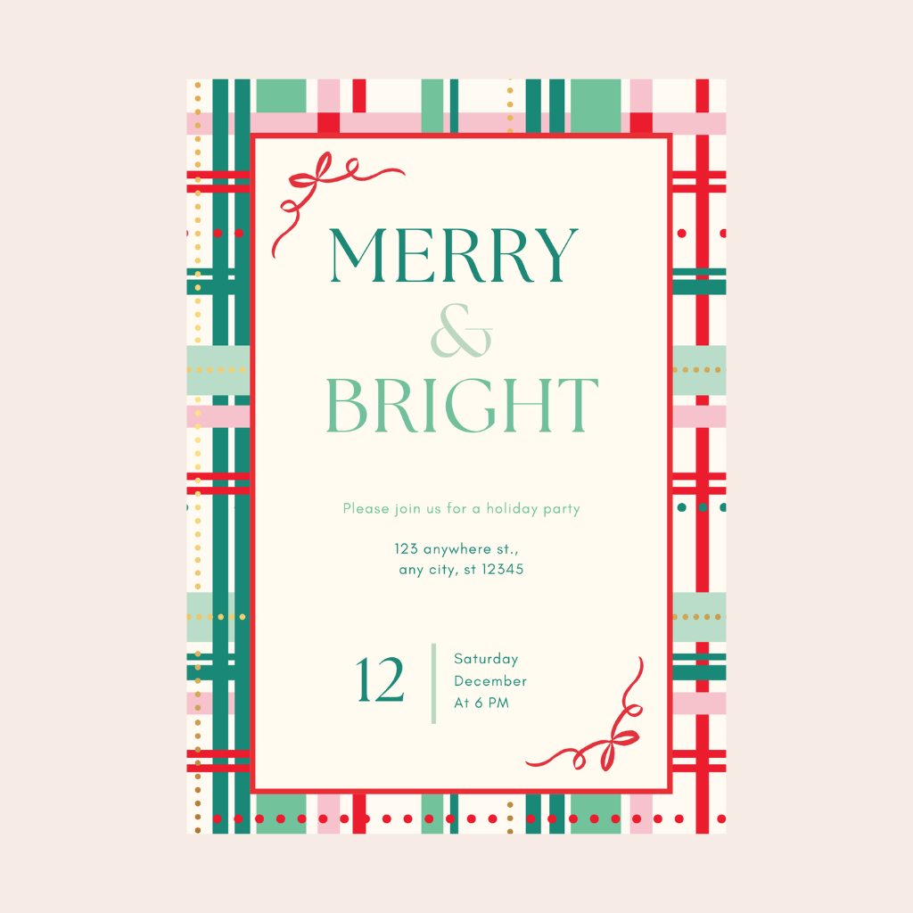 MERRY & BRIGHT PLAID CHRISTMAS DIGITAL PARTY INVITATION Bonjour Fête MERRY & BRIGHT PLAID CHRISTMAS DIGITAL PARTY INVITATION Bonjour Fete - Party Supplies