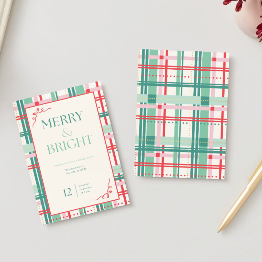 MERRY & BRIGHT PLAID CHRISTMAS DIGITAL PARTY INVITATION Bonjour Fête MERRY & BRIGHT PLAID CHRISTMAS DIGITAL PARTY INVITATION Bonjour Fete - Party Supplies