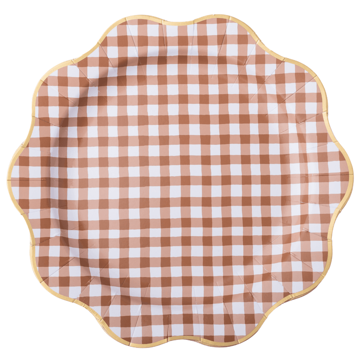 Brown Gingham Paper Plate