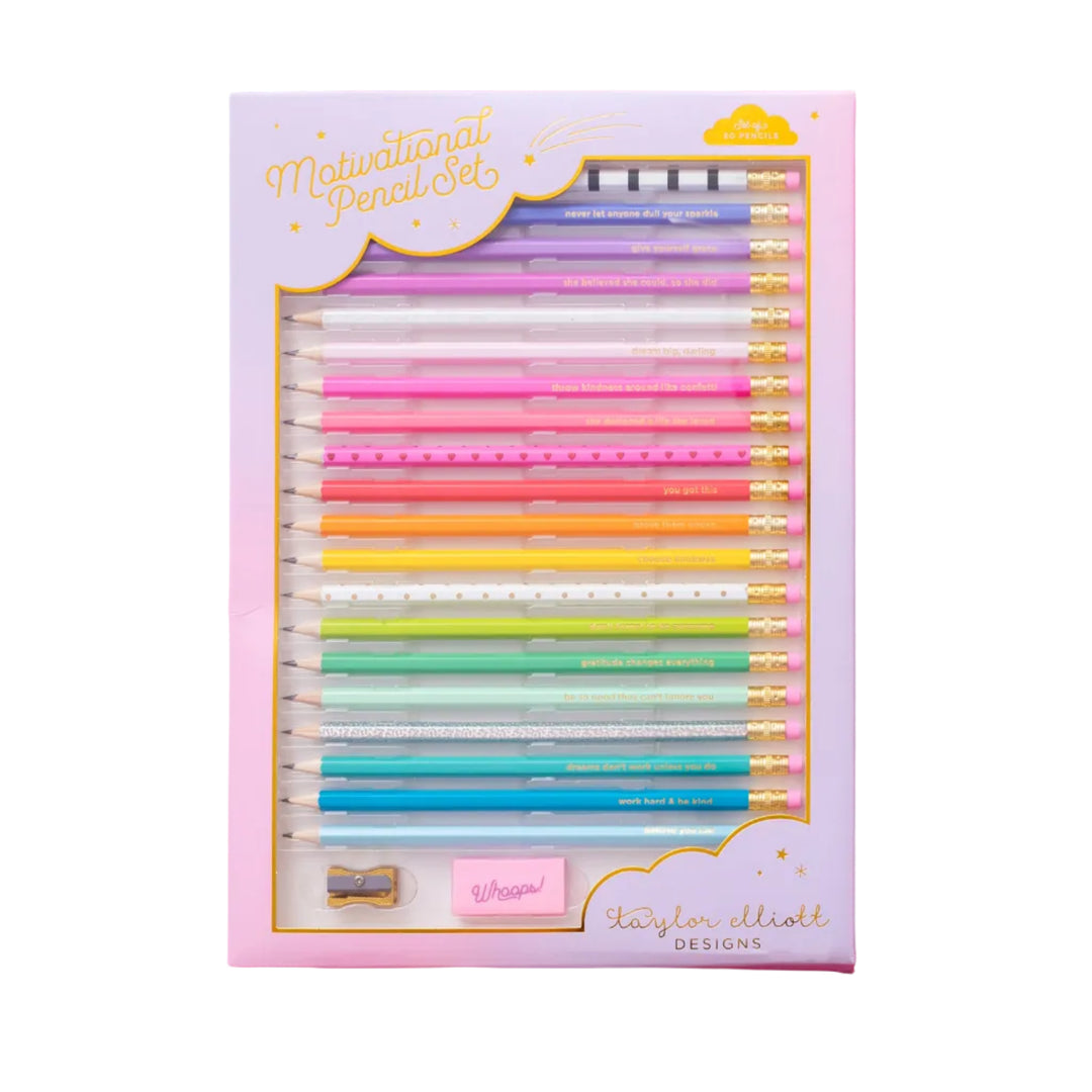 Motivational Pencil Set Taylor Elliott Designs 05 - Writing Motivational Pencil Set Bonjour Fete - Party Supplies