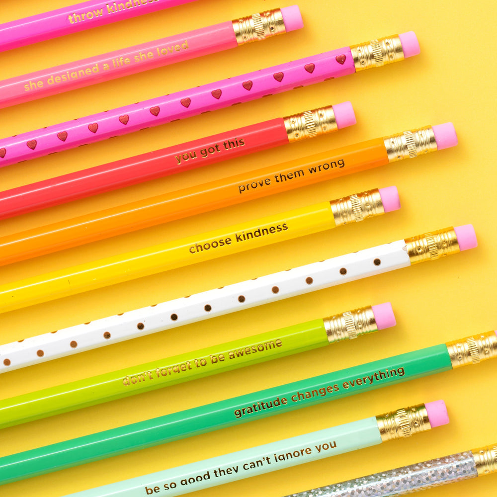 Motivational Pencil Set Taylor Elliott Designs 05 - Writing Motivational Pencil Set Bonjour Fete - Party Supplies