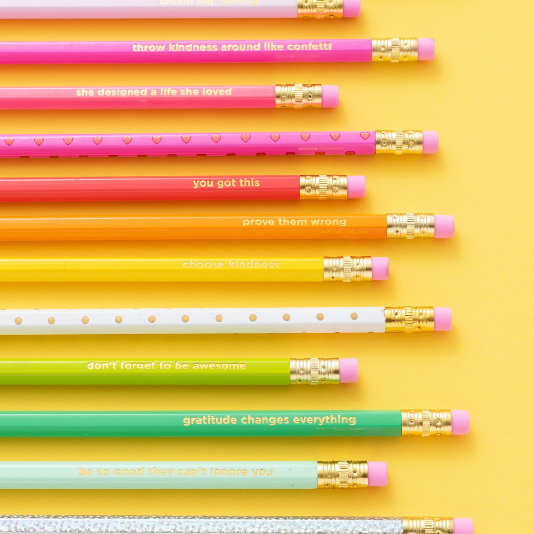 Motivational Pencil Set Taylor Elliott Designs 05 - Writing Motivational Pencil Set Bonjour Fete - Party Supplies