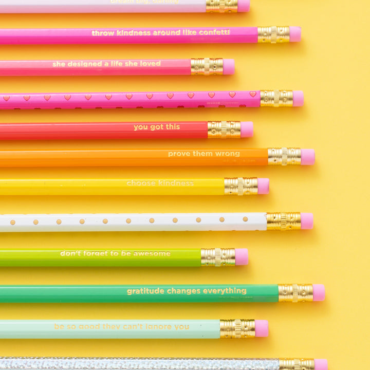 Motivational Pencil Set Taylor Elliott Designs 05 - Writing Motivational Pencil Set Bonjour Fete - Party Supplies