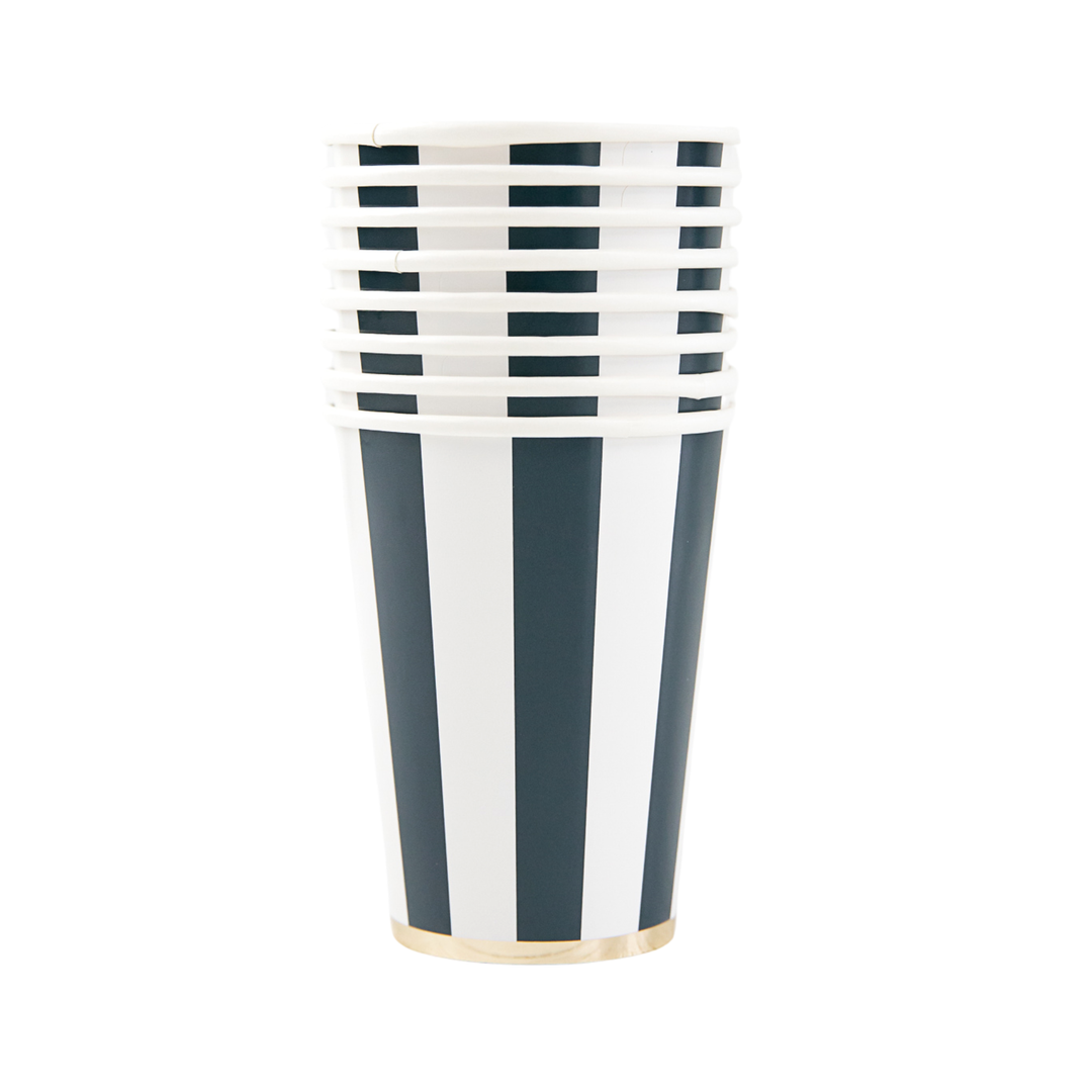 MIDNIGHT BLUE CABANA STRIPE CUPS Bonjour Fete Cups Bonjour Fete - Party Supplies