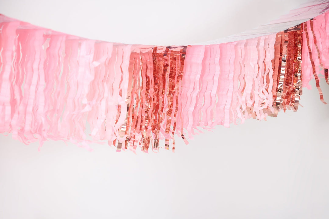 Set of two pink and metallic fringe canopy banners