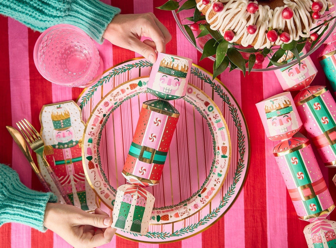 Pastel and gold nutcracker Christmas crackers for holiday place settings