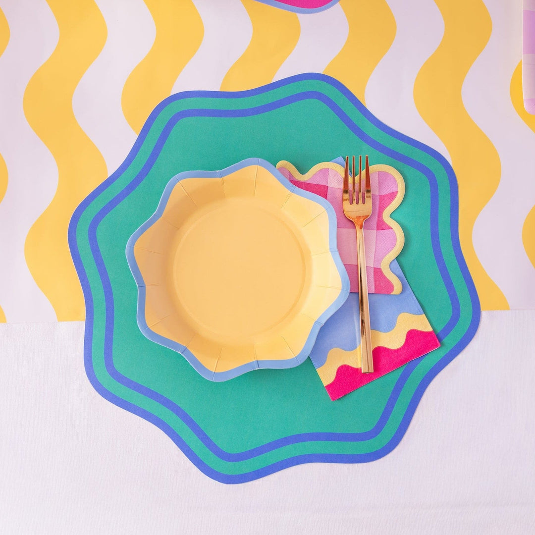 Scalloped paper placemats in assorted candy colors, 10 count