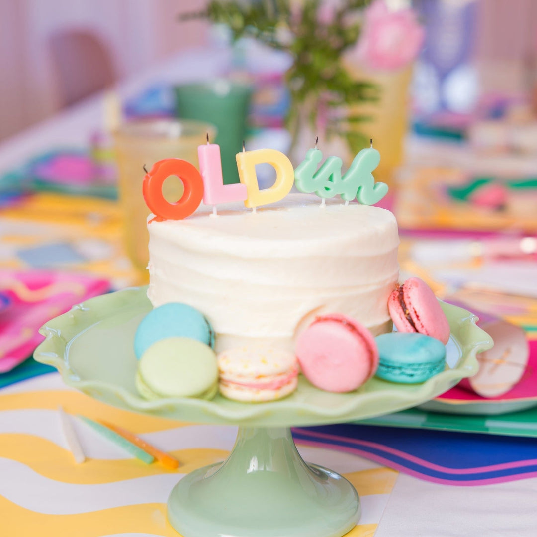Colorful OLDish cake candles for 30th, 40th, and 50th birthdays