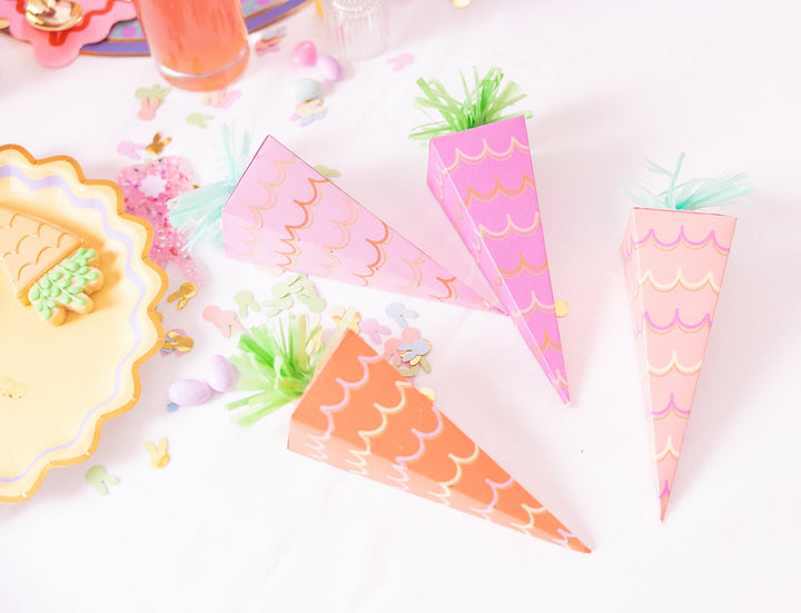 Carrot shaped Easter party crackers with tissue paper fringe, set of 6