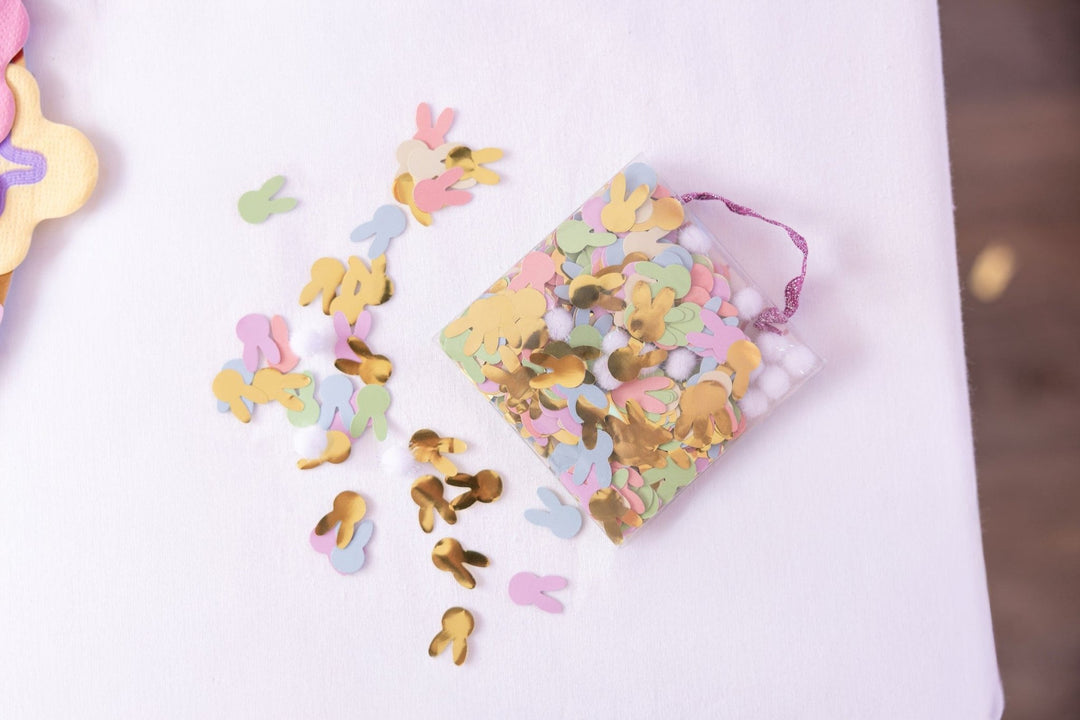 30 gram pack of Easter bunny confetti in soft spring colors