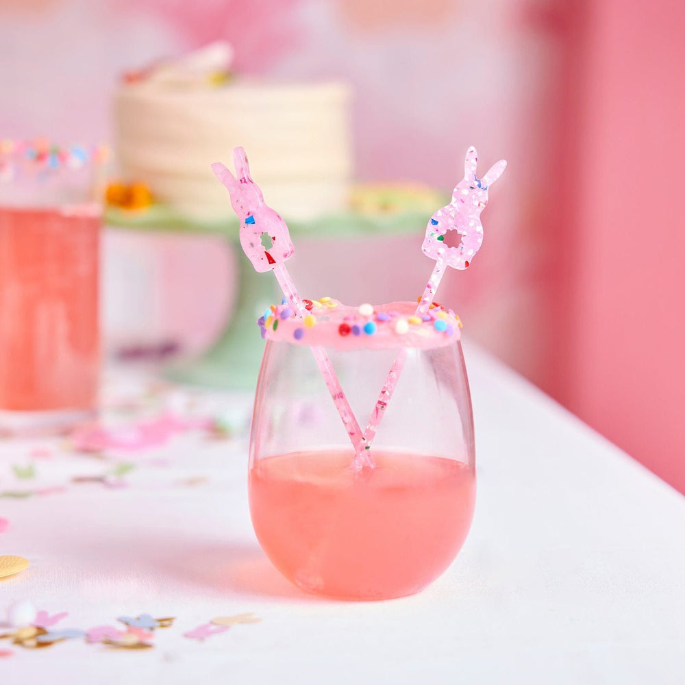 Confetti filled bunny drink stirrers in pink acrylic, set of 4