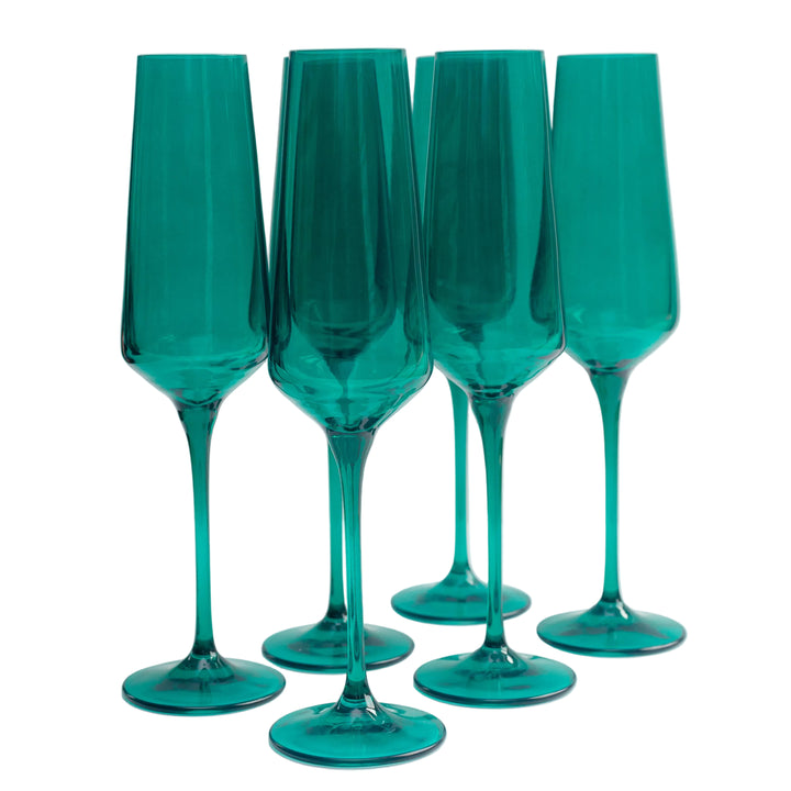 Estelle Colored Champagne Flute - Set of 6 {Emerald Green} Estelle Colored Glass glassware Estelle Colored Champagne Flute - Set of 6 {Emerald Green} Bonjour Fete - Party Supplies