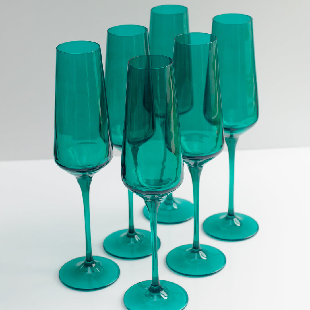 Estelle Colored Champagne Flute - Set of 6 {Emerald Green} Estelle Colored Glass glassware Estelle Colored Champagne Flute - Set of 6 {Emerald Green} Bonjour Fete - Party Supplies