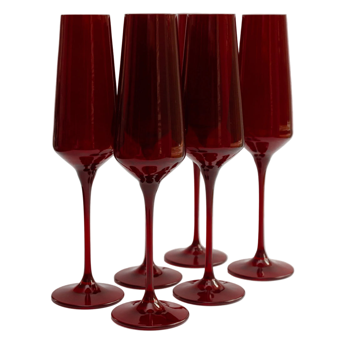 Estelle Colored Champagne Flute - Set of 6 {Red} Estelle Colored Glass glassware Estelle Colored Champagne Flute - Set of 6 {Red} Bonjour Fete - Party Supplies