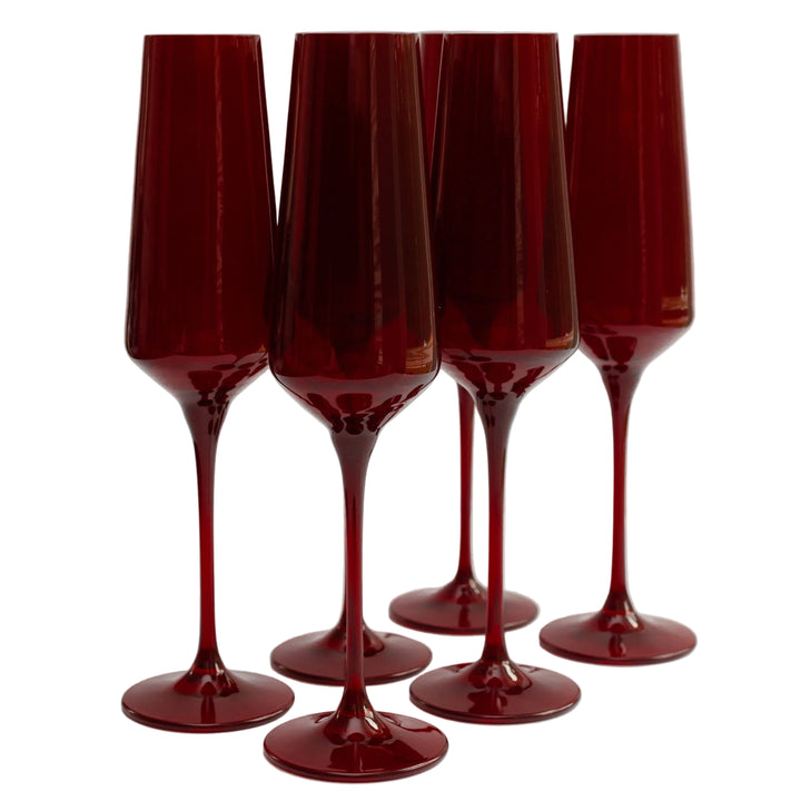 Estelle Colored Champagne Flute - Set of 6 {Red} Estelle Colored Glass glassware Estelle Colored Champagne Flute - Set of 6 {Red} Bonjour Fete - Party Supplies