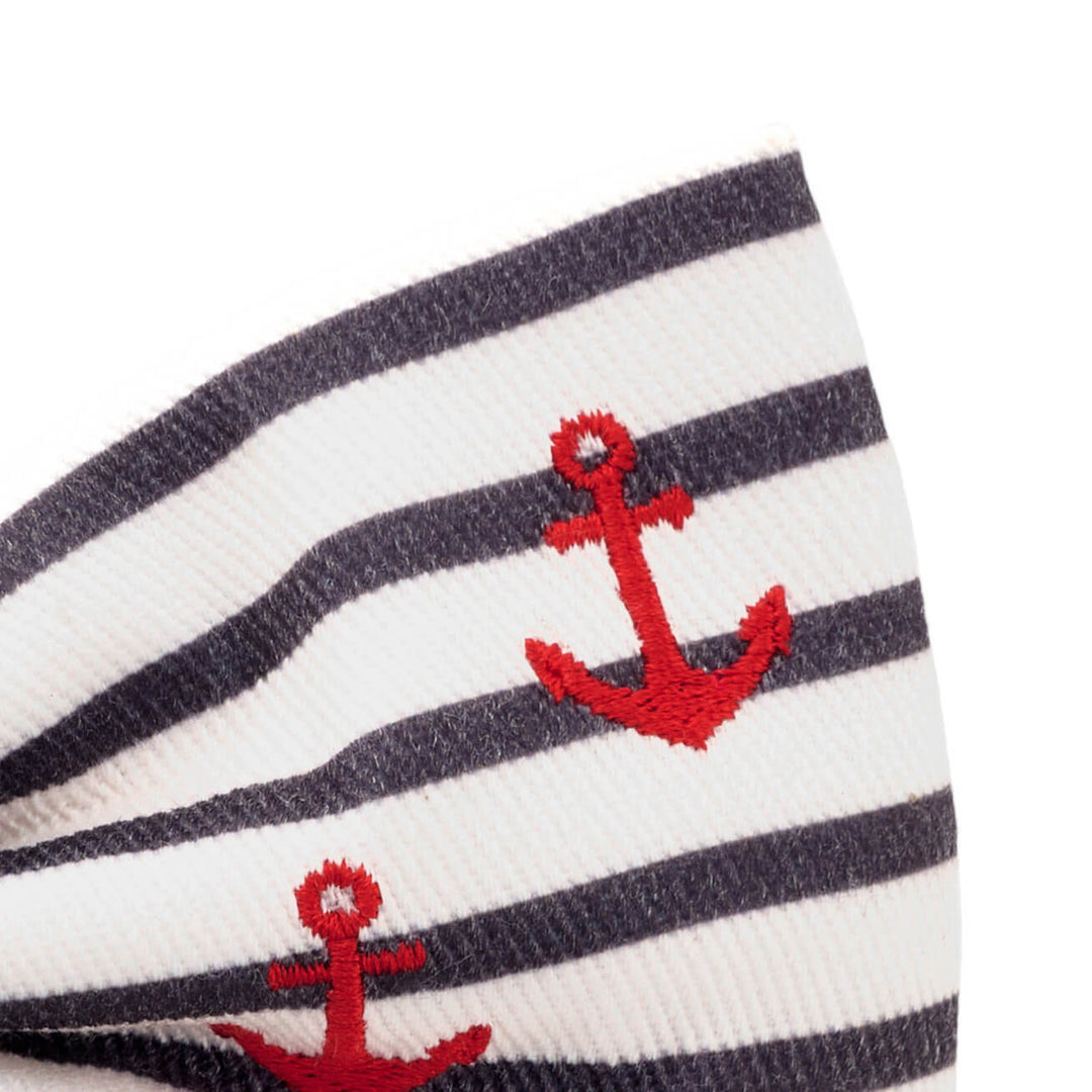 Anchor embroidered dog collar with removable lady bow, front view
