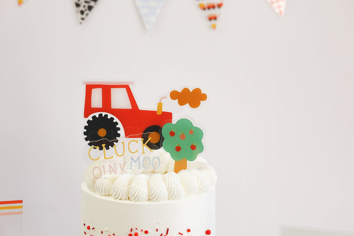 Acrylic farm animal cake toppers in the On the Farm design from Joyeux Company