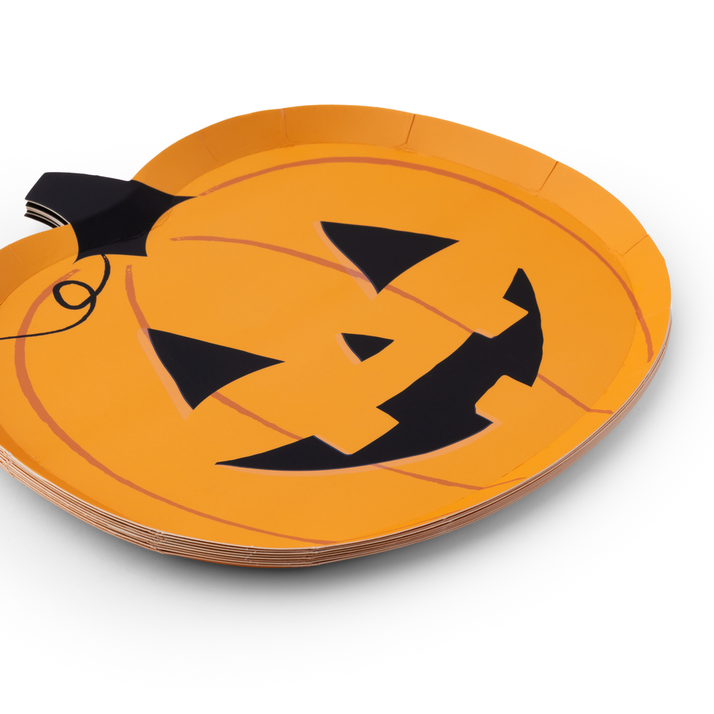 ORANGE JACK-O-LANTERN SMALL PLATES Bonjour Fete Plates ORANGE JACK-O-LANTERN SMALL PLATES Bonjour Fete - Party Supplies