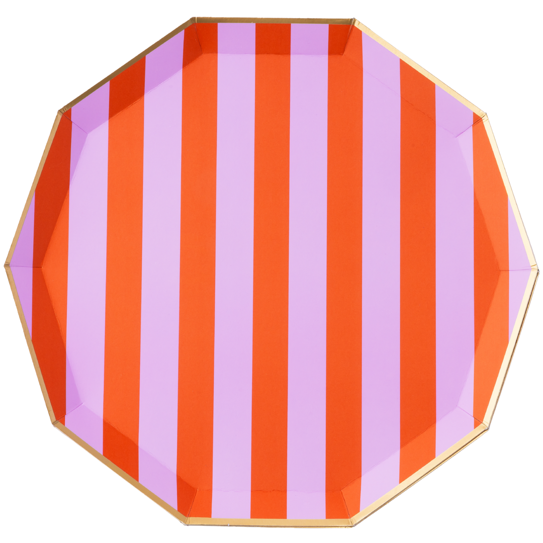 ORANGE & LILAC SIGNATURE CABANA STRIPE LARGE PLATES Bonjour Fete Plates ORANGE & LILAC SIGNATURE CABANA STRIPE LARGE PLATES Bonjour Fete - Party Supplies