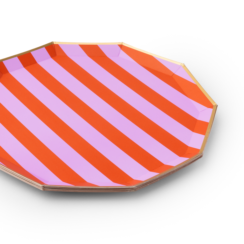ORANGE & LILAC SIGNATURE CABANA STRIPE LARGE PLATES Bonjour Fete Plates ORANGE & LILAC SIGNATURE CABANA STRIPE LARGE PLATES Bonjour Fete - Party Supplies