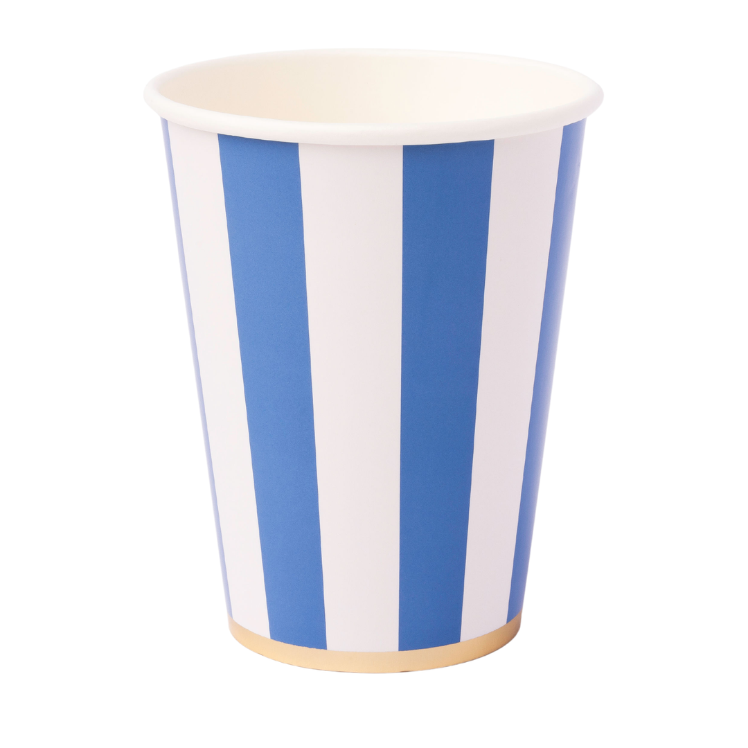 PALISADES BLUE SIGNATURE CABANA STRIPE CUPS Bonjour Fete Cups PALISADES BLUE SIGNATURE CABANA STRIPE CUPS Bonjour Fete - Party Supplies