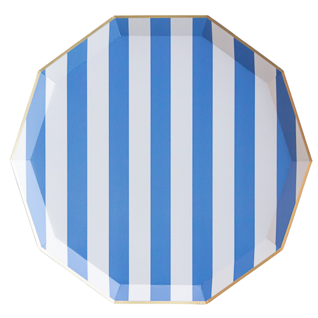 PALISADES BLUE SIGNATURE CABANA STRIPE PLATES Bonjour Fete Plates PALISADES BLUE SIGNATURE CABANA STRIPE PLATES Bonjour Fete - Party Supplies