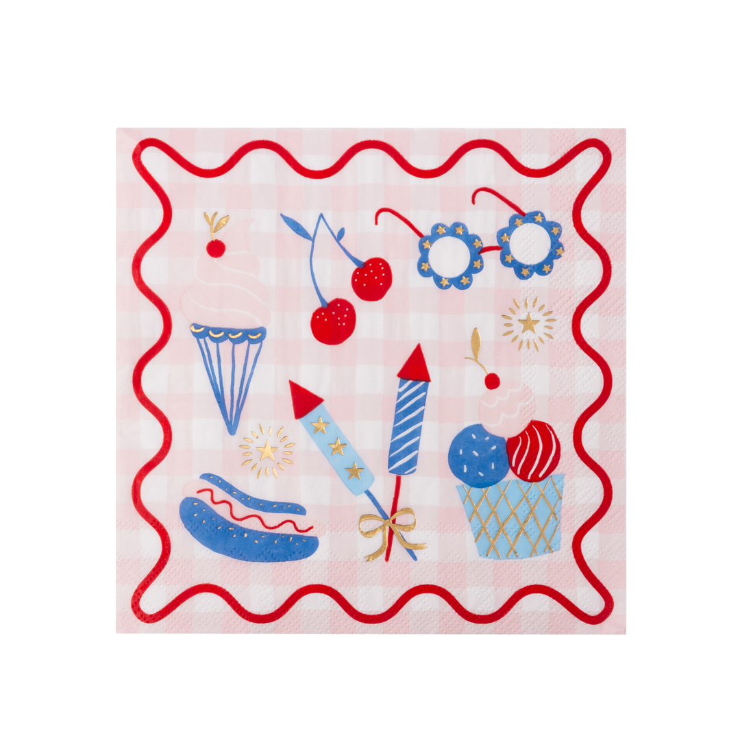 PATRIOTIC PICNIC ICON LARGE NAPKINS Bonjour Fete Napkins PATRIOTIC PICNIC ICON LARGE NAPKINS Bonjour Fete - Party Supplies