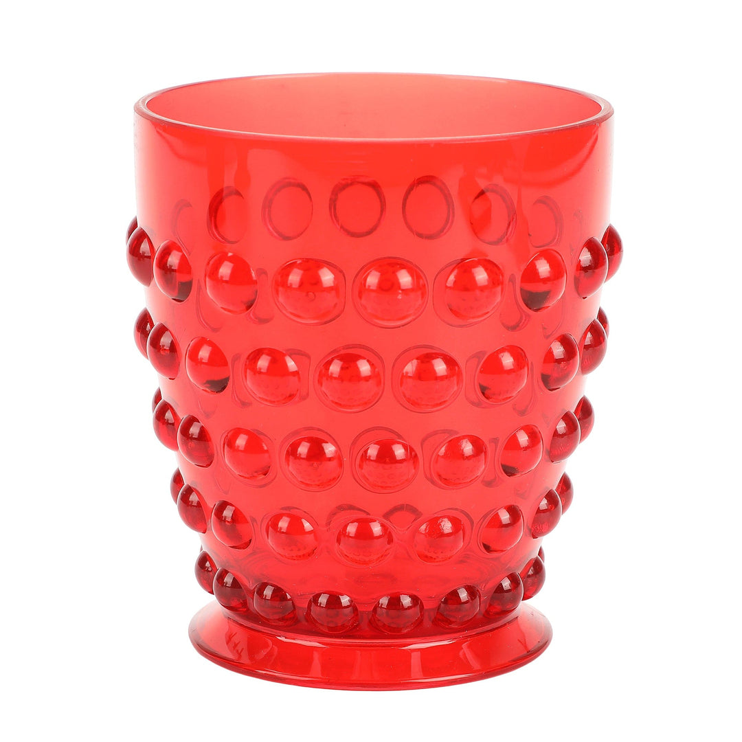 Red hobnail plastic tumbler with a footed base