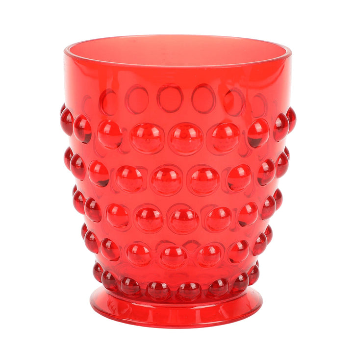 Red hobnail plastic tumbler with a footed base