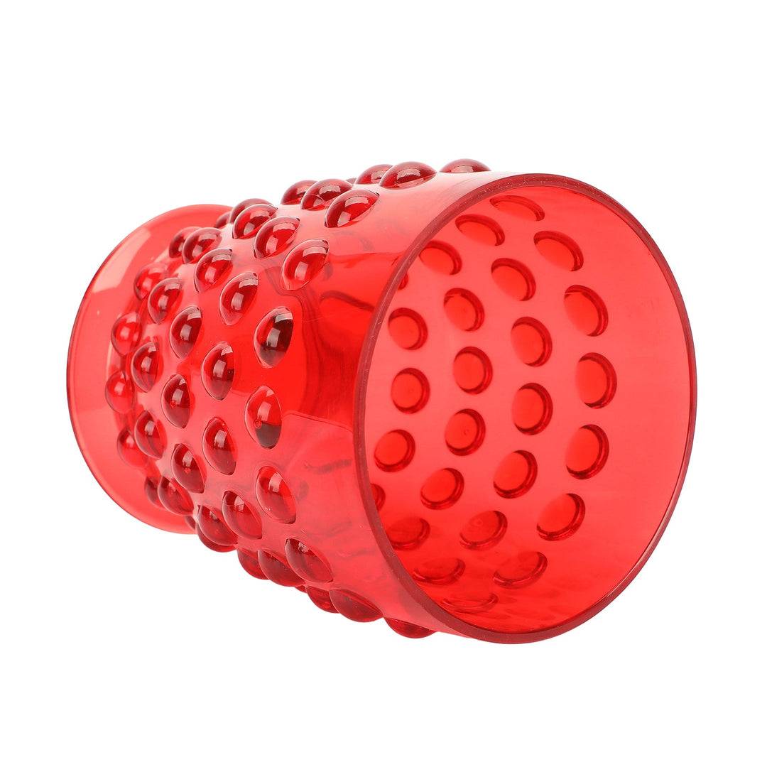Red hobnail tumbler lying on its side