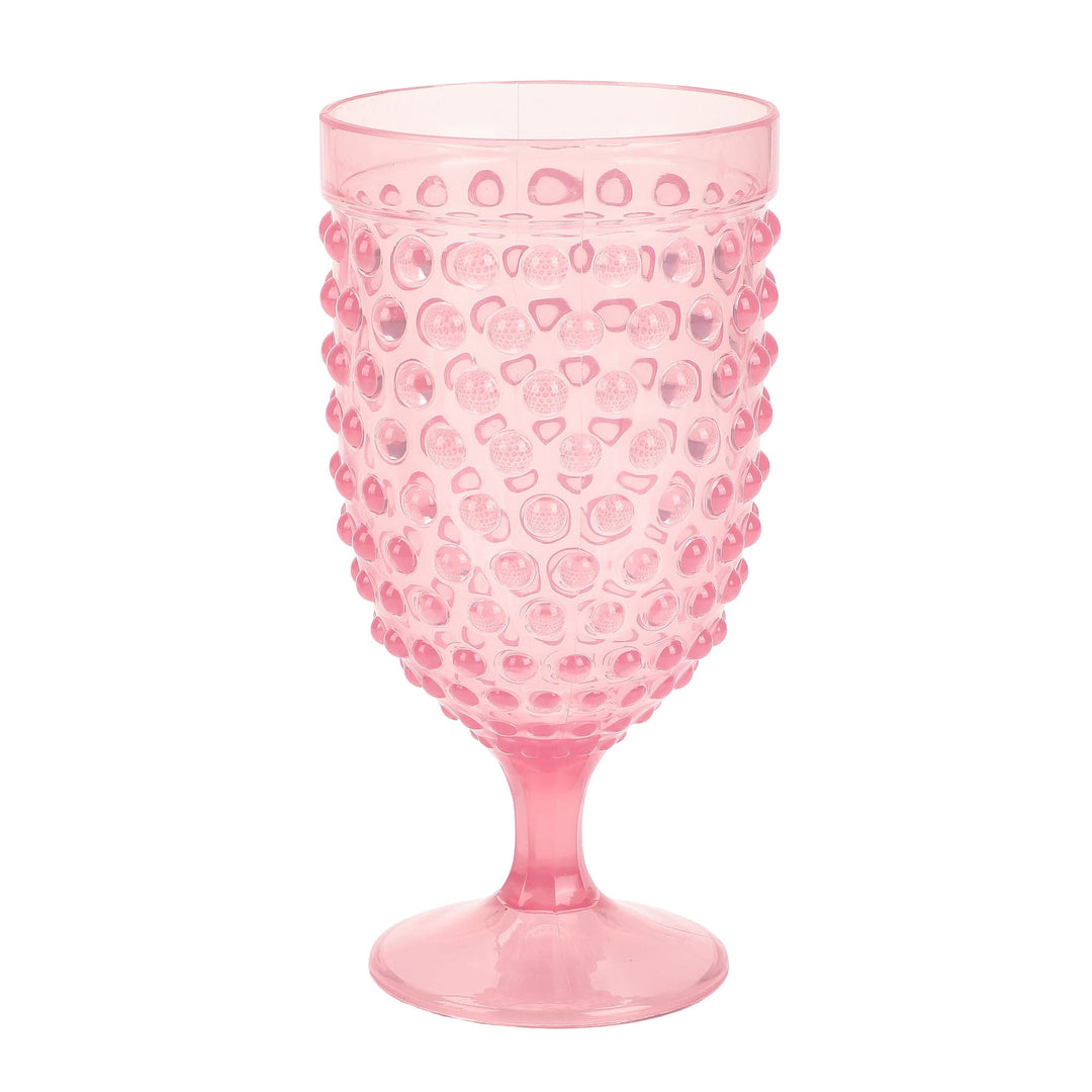 Pink hobnail plastic goblet on a stem