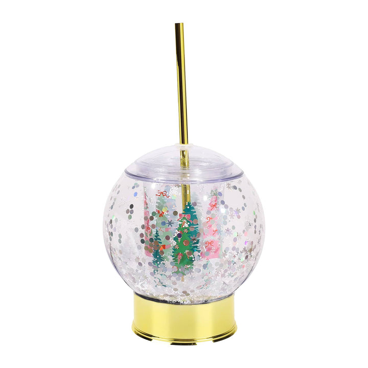 Holiday snow globe sipper with a festive Christmas snow scene, perfect for cocoa or cocktails