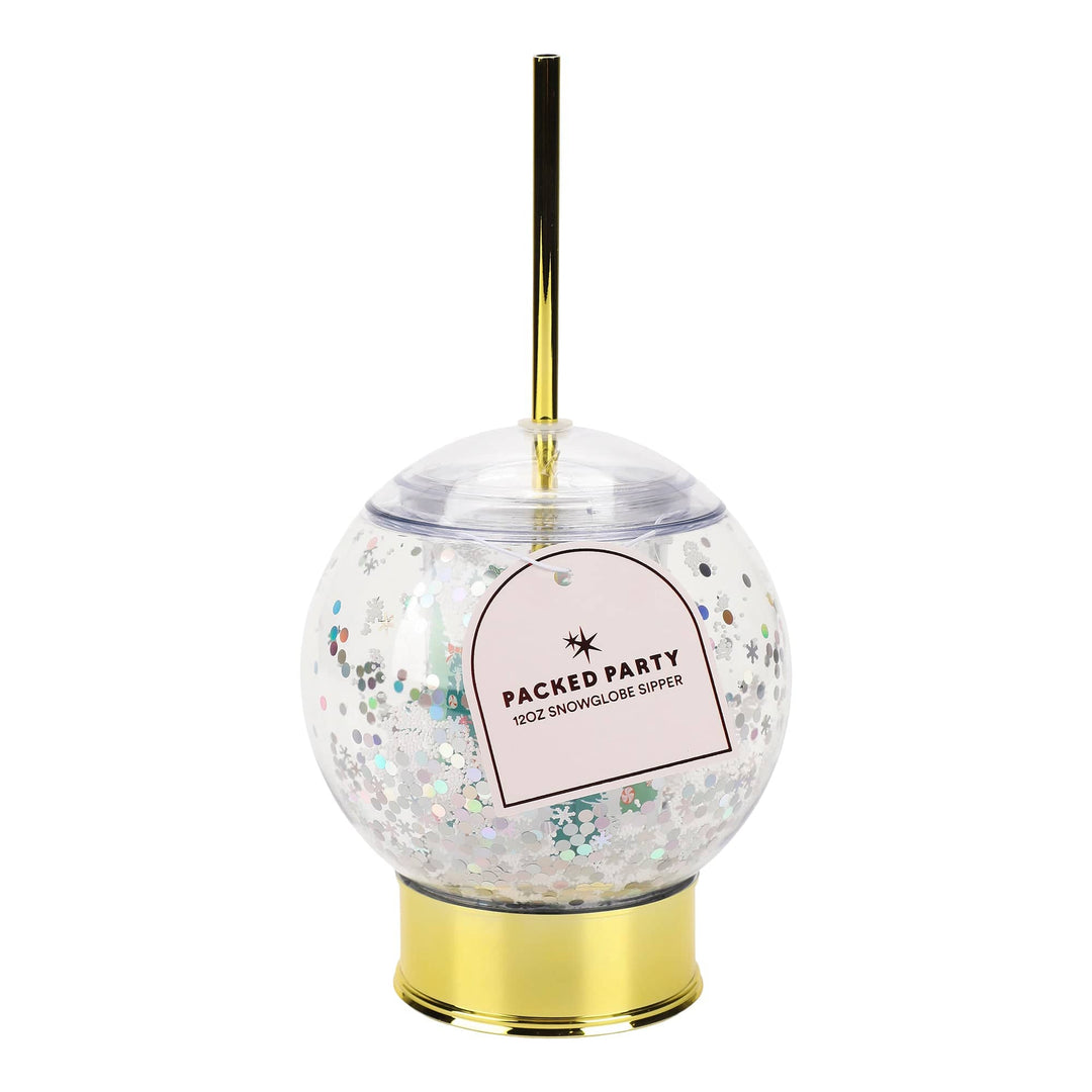 Holiday snow globe sipper, a 12 ounce shakeable snow globe cup for Christmas parties and gifting