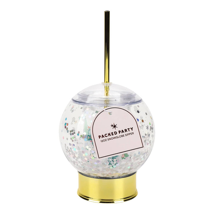 Holiday snow globe sipper, a 12 ounce shakeable snow globe cup for Christmas parties and gifting