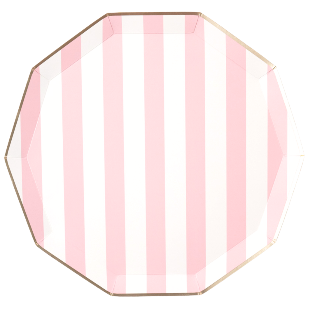 PETAL PINK SIGNATURE CABANA STRIPE PLATES Bonjour Fete PETAL PINK SIGNATURE CABANA STRIPE PLATES Bonjour Fete - Party Supplies