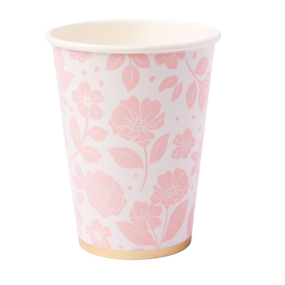 PETAL PINK ELEGANT FLORAL CUPS Bonjour Fete Cups PETAL PINK ELEGANT FLORAL CUPS Bonjour Fete - Party Supplies
