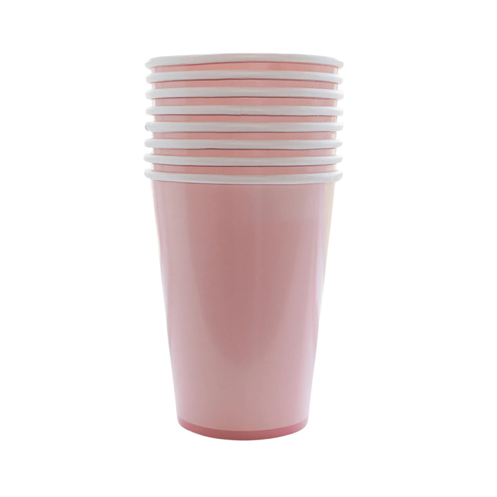 Petal pink party cups, set of 8, 12 ounce paper cups for a pink Halloween or girls costume party