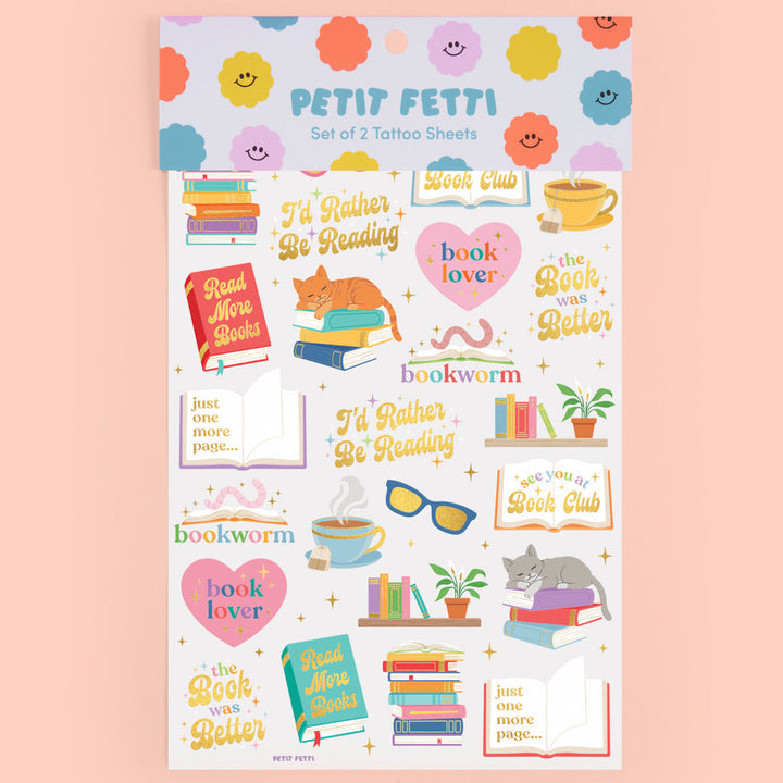 BOOK LOVER TEMPORARY TATTOOS xo, Fetti Temporary Tattoos BOOK LOVER TEMPORARY TATTOOS Bonjour Fete - Party Supplies
