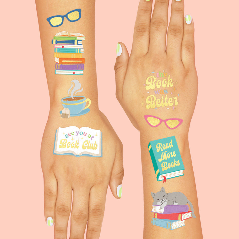 BOOK LOVER TEMPORARY TATTOOS xo, Fetti Temporary Tattoos BOOK LOVER TEMPORARY TATTOOS Bonjour Fete - Party Supplies