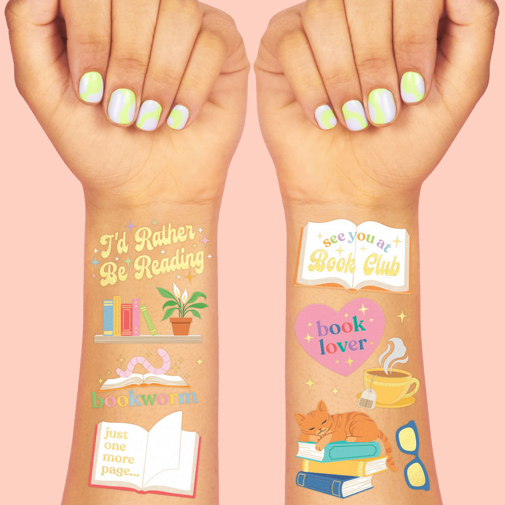 BOOK LOVER TEMPORARY TATTOOS xo, Fetti Temporary Tattoos BOOK LOVER TEMPORARY TATTOOS Bonjour Fete - Party Supplies