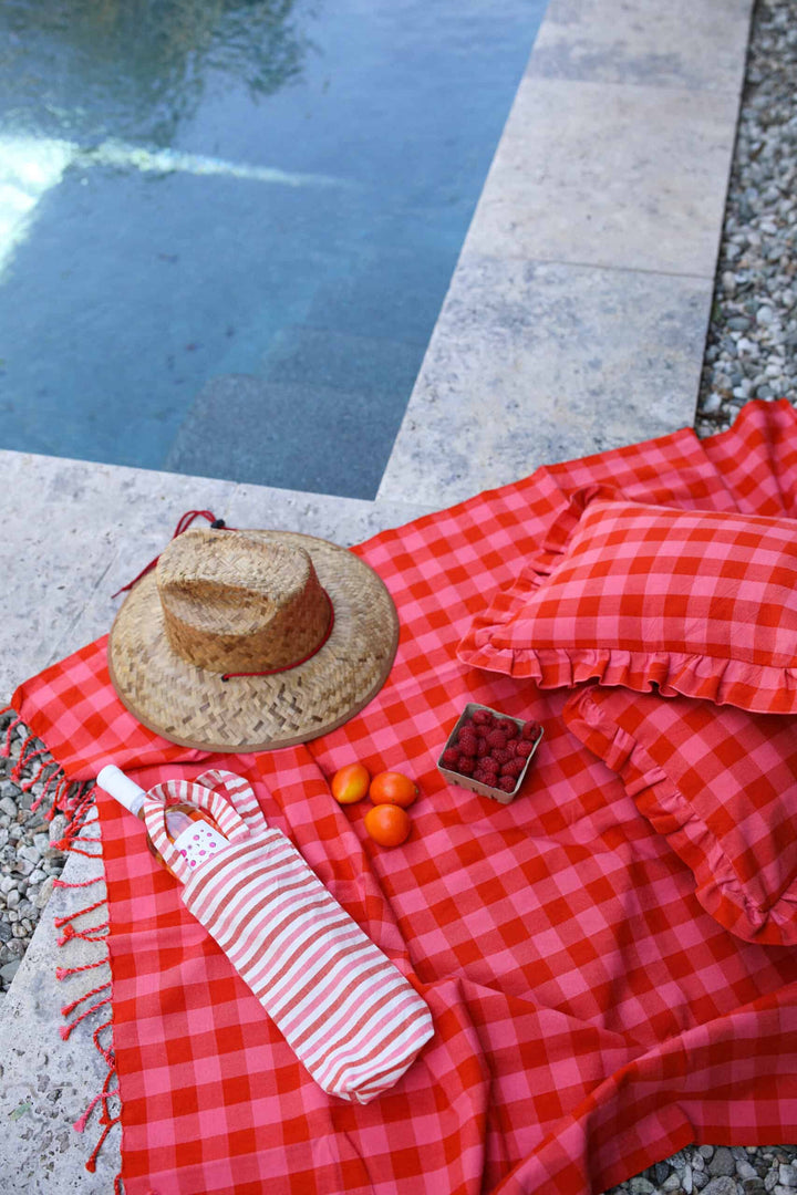 GINGHAM - Guava Petite Pillow Heather Taylor Home simple GINGHAM - Guava Petite Pillow Bonjour Fete - Party Supplies