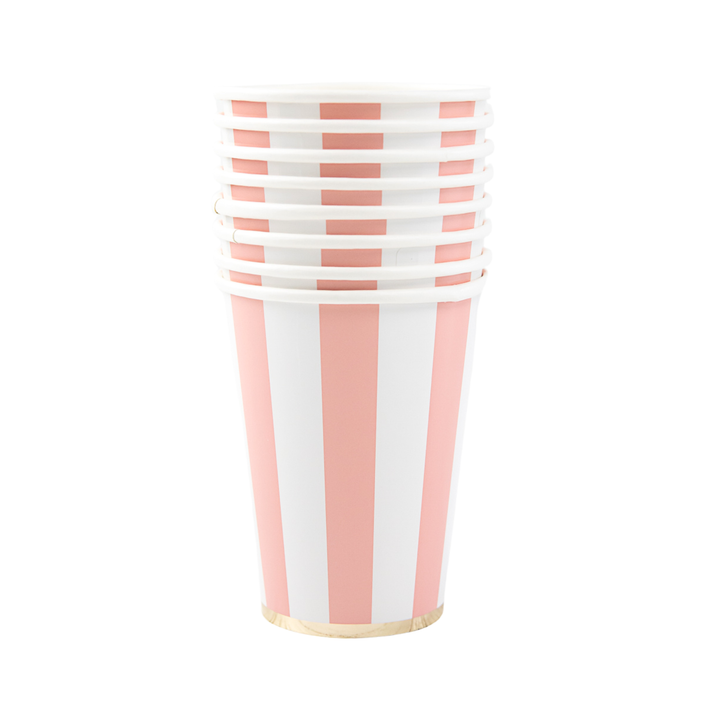 PETAL PINK CABANA STRIPE CUPS Bonjour Fete Cups Bonjour Fete - Party Supplies