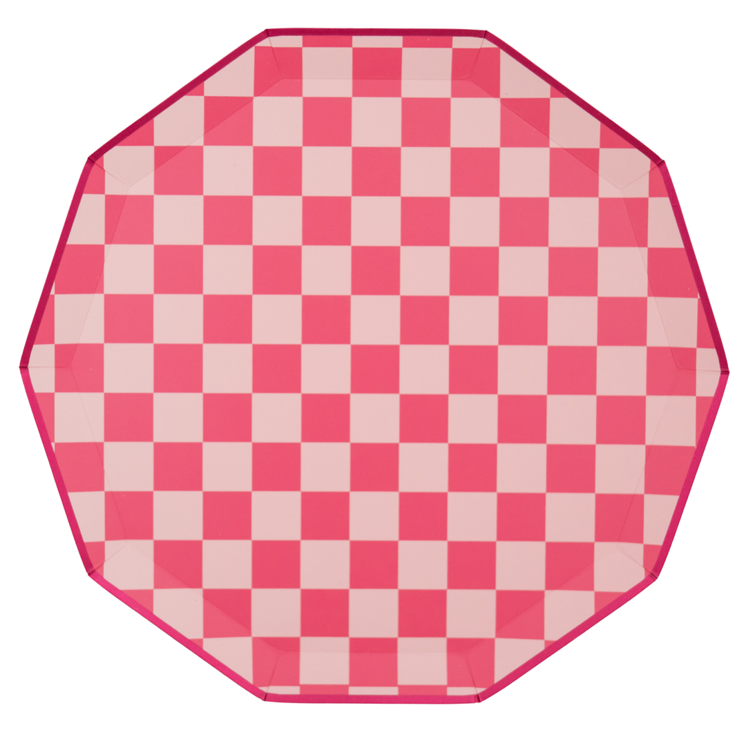 PINK CHECKERED SIGNATURE DINNER PLATES Bonjour Fete Plates Bonjour Fete - Party Supplies