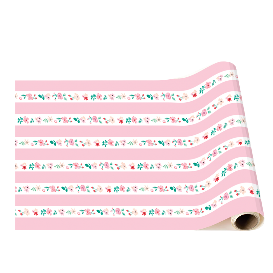 PINK & RED FLORAL STRIPE TABLE RUNNER Bonjour Fête Table Covers & Placemats PINK & RED FLORAL STRIPE TABLE RUNNER Bonjour Fete - Party Supplies