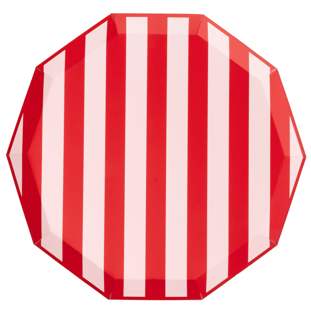 PINK & RED SIGNATURE CABANA STRIPE PLATES Bonjour Fete Plates PINK & RED SIGNATURE CABANA STRIPE PLATES Bonjour Fete - Party Supplies