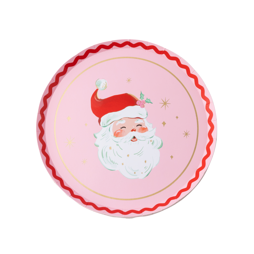 Ric Rac Santa Pink Christmas Plate_Bonjour Fete Party Supplies